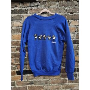 Vtg 70s 80s Chicago Illinois Panda Bear Blue Crew Neck Sweatshirt M (38-40)